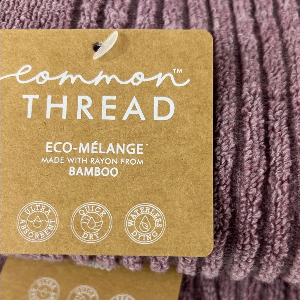 2pc Common Thread Bamboo Bath Towels Purple Mauve Zero Twist Soft Cotton NEW